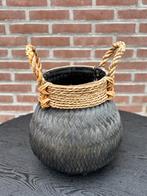 Rieten mand met gevlochten touw (nieuwprijs: 55 euro), Ophalen, Mand, Rond, Zo goed als nieuw