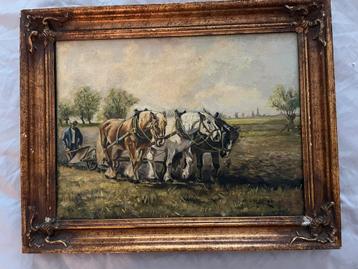 Klassiek Schilderij: Boer met Paarden op het Land beschikbaar voor biedingen
