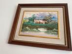 Klassiek Schilderij Landhuis aan Meer, Ingelijst Hout/Goudkl, Antiek en Kunst, Ophalen of Verzenden