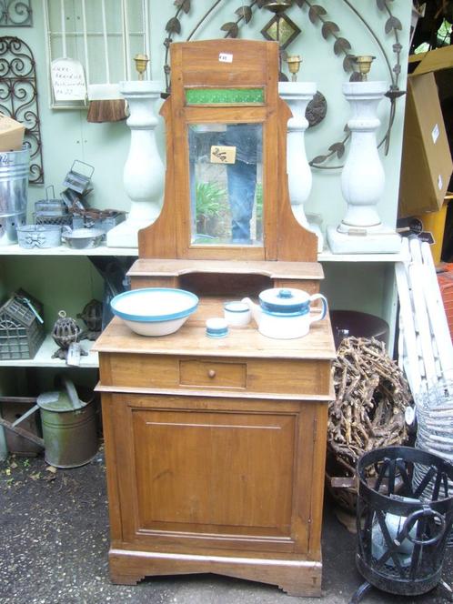 Antiek Kast wastafel buffet m spiegel Koloniaal teakhout, Huis en Inrichting, Kasten | Buffetkasten, Gebruikt, Minder dan 100 cm