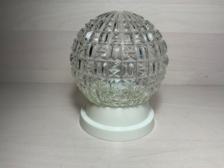 Prachtige vintage helder bewerkt glas plafondlamp, Huis en Inrichting, Lampen | Plafondlampen, Gebruikt, Glas, Kunststof, Ophalen of Verzenden