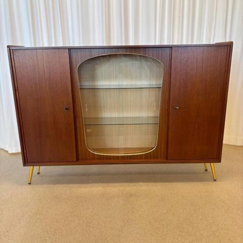 Vitrine kast Mid Century teak, Huis en Inrichting, Kasten | Dressoirs, Gebruikt, 150 tot 200 cm, 25 tot 50 cm, Met plank(en), Teakhout