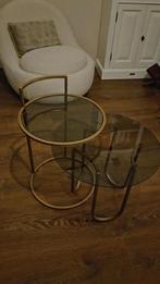 Glazen bijzettafel met messing rand, Huis en Inrichting, Tafels | Bijzettafels, Minder dan 45 cm, Minder dan 55 cm, Rond, Ophalen of Verzenden