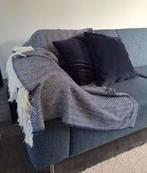 Luxe blauw gemêleerde plaid met 2 effen velours kussens, Ophalen of Verzenden, Gebruikt, Blauw, Vierkant