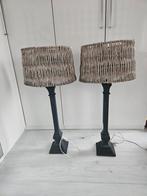 2 grote lampenpoten met 2 rieten kappen, Ophalen, Rond, 50 cm of meer