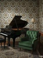 14214 vintage barok behang donkerbruin goud medaillon swiet, Verzenden, 75 m² of meer, Wit