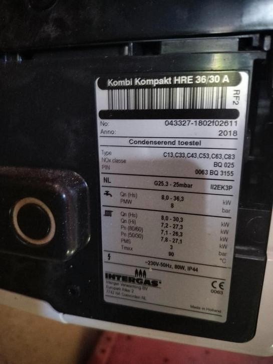 Intergas Kombi Kompakt HRE 36/30 A (2018), Doe-het-zelf en Verbouw, Geisers en Boilers, Gebruikt, Boiler, Aardgas, Minder dan 20 liter