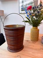 Antieke houten kolenemmer met messing binnenwerk, Antiek en Kunst, Ophalen of Verzenden, Koper