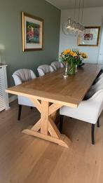 Grote houten eettafel met 8 luxe stoelen, 8 stoelen of meer, Ophalen of Verzenden, Zo goed als nieuw, Eikenhout