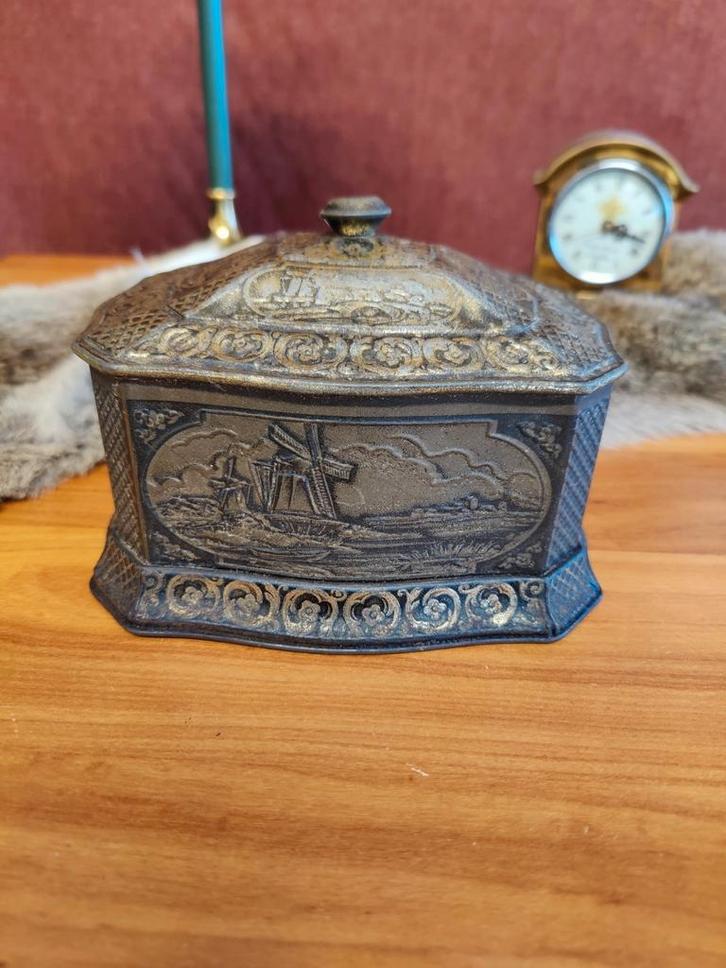 Antiek/Vintage Blik: Hollandsche Scènes Windmolen Zeilschepe, Verzamelen, Blikken, Gebruikt, Overige, Ophalen of Verzenden