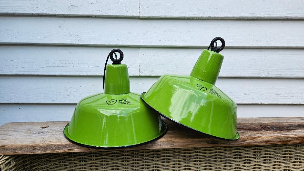 Emaille Hanglamp, Huis en Inrichting, Lampen | Hanglampen, Gebruikt, Ophalen of Verzenden, Metaal, Minder dan 50 cm