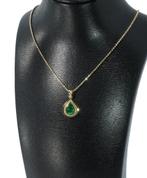 Smaragd edelsteen hanger 18 karaats ketting goud dames luxe, Ophalen of Verzenden, Goud, Ketting, Met edelsteen