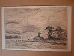 Oude Tekening Landschap met Molen, Antiek en Kunst, Ophalen of Verzenden