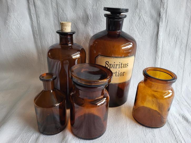 5 leuke vintage apothekers flessen, Antiek en Kunst, Antiek | Glas en Kristal, Ophalen of Verzenden