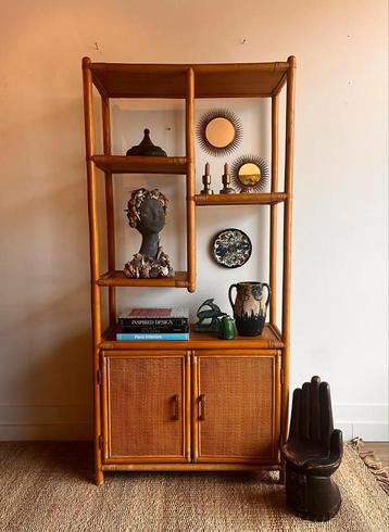 Vintage Rotan Bamboe Boekenkast beschikbaar voor biedingen