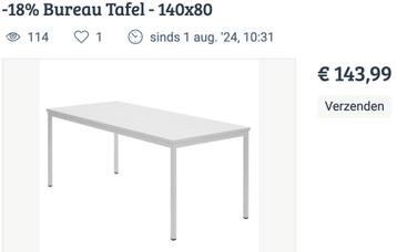 Bureau Tafel 140 cm x 80 cm hoog 75 cm