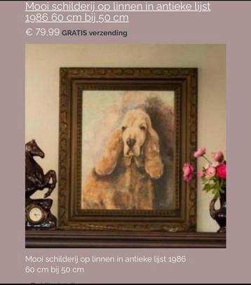 Mooi schilderij hond op linnen maten bij de foto beschikbaar voor biedingen