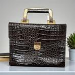 Vintage Tas Universele Maat Bruin Leer Krokodillen Print, Sieraden, Tassen en Uiterlijk, Tassen | Damestassen, Bruin, Verzenden