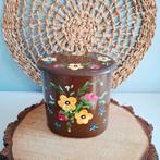 Vintage handbeschilderd blik met bloemen, Verzamelen, Blikken, Ophalen of Verzenden, Gebruikt, Overige