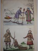 Kleuren gravures Russische schaatser, hondenslee JJ Schmuzer, Antiek en Kunst, Kunst | Etsen en Gravures, Verzenden