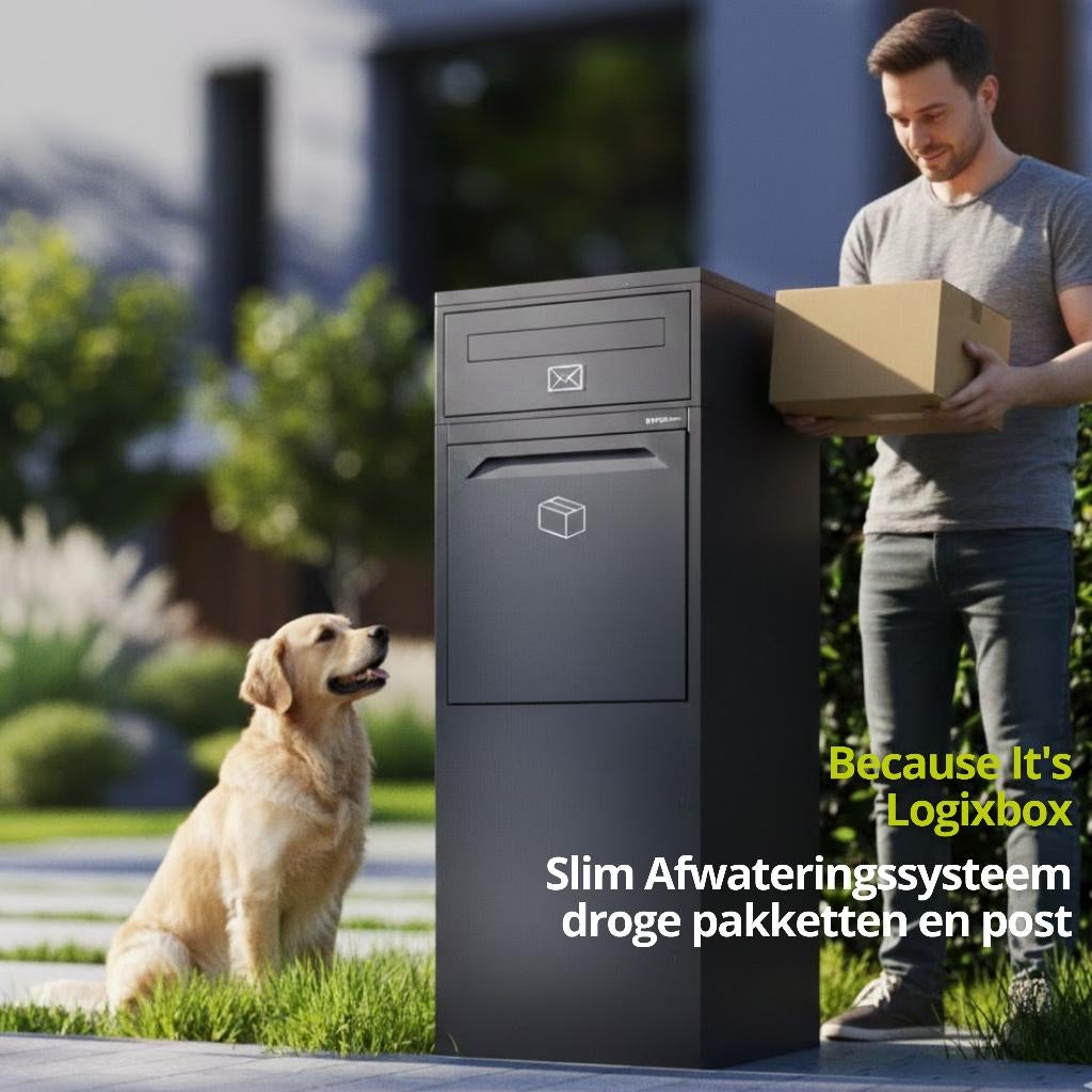 Logixbox - Pakketbrievenbus - Complete set - Zwart -- ACTIE, Tuin en Terras, Brievenbussen, Nieuw, Staande brievenbus, Staal, Ophalen of Verzenden