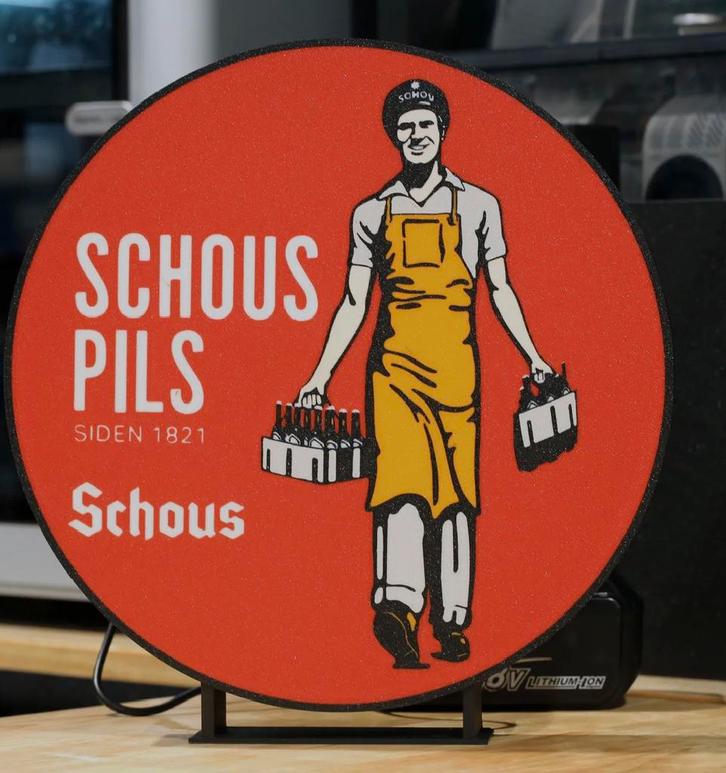 Schous pils logo lamp, Verzamelen, Biermerken, Reclamebord, Plaat of Schild, Overige merken, Ophalen of Verzenden