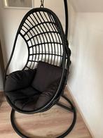 Zwarte hangstoel schommelstoel met kussens, Ophalen, Zwart, Zo goed als nieuw, Metaal