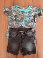 Zomersetje korte broek zwart met shirtje. 68/74, Kinderen en Baby's, Babykleding | Maat 68, Ophalen of Verzenden, Jongetje, Zo goed als nieuw