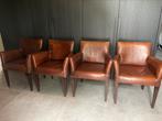 4 leren Stoelen met Armleuningen – Stevig & Stijlvol, Ophalen, Gebruikt, Bruin, Leer
