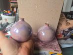 2 paarlemoer vaasjes, Ophalen of Verzenden, Zo goed als nieuw, Glas, Minder dan 50 cm