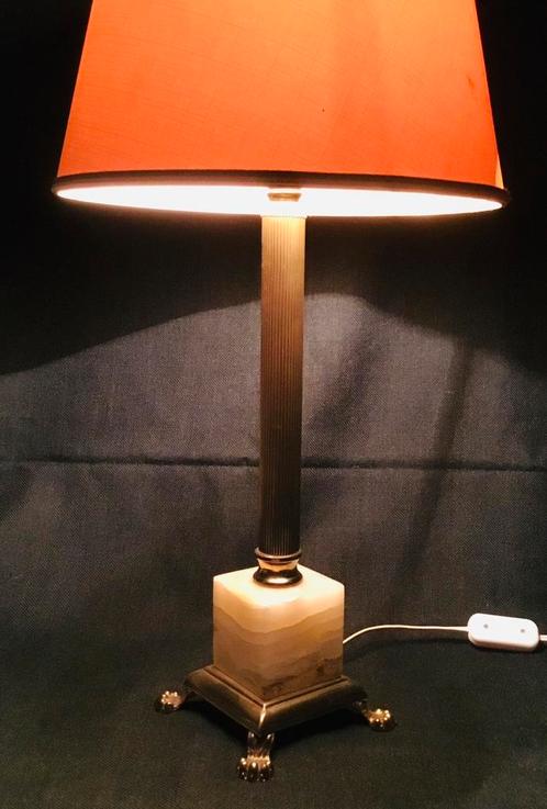 Vintage design grote sfeer tafellamp onyx + messing, Huis en Inrichting, Lampen | Tafellampen, Gebruikt, Minder dan 50 cm, Overige materialen
