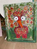 Kunst kleurrij abstract modern pauw groen oranje veel verf, Ophalen