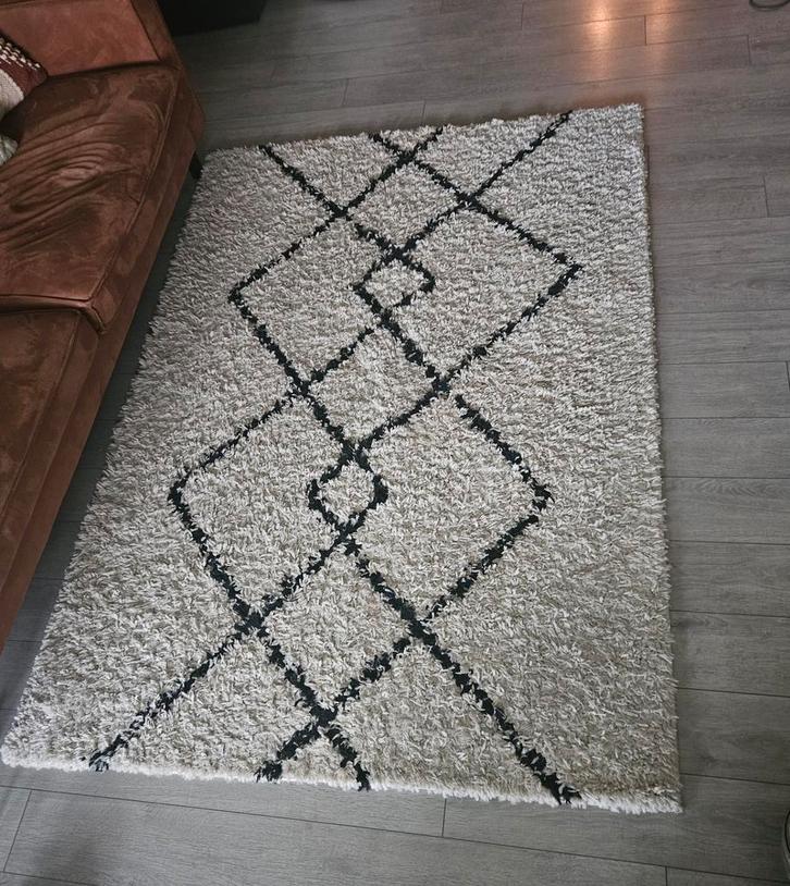 Vloerkleed zwart-wit ruit, Huis en Inrichting, Stoffering | Tapijten en Kleden, Gebruikt, 200 cm of meer, Rechthoekig, Wit, Zwart