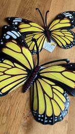 Nieuw/2x gele metalen vlinders/groot & klein decoratie, Ophalen of Verzenden, Nieuw