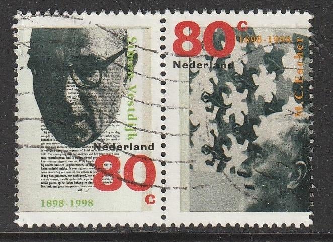 Nederland 1998 1770/1771a Escher, Vestdijk-paar, Gest, Postzegels en Munten, Ophalen of Verzenden, Na 1940, Gestempeld