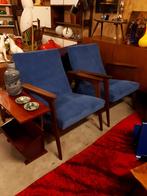 2 vintage blauwe fauteuils bekleed kobalt blauwe ribstof, Ophalen of Verzenden