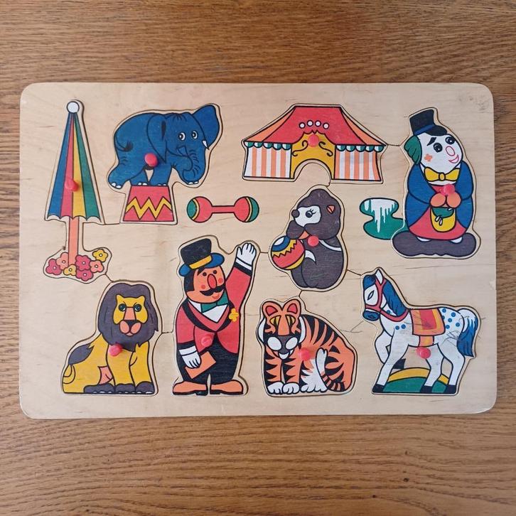 Vintage puzzel circus, Kinderen en Baby's, Speelgoed | Kinderpuzzels, Gebruikt, 10 tot 50 stukjes, Van hout, Ophalen of Verzenden