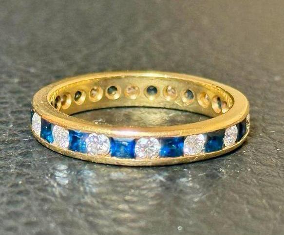 18k gouden eternity ring natuurlijke diamant/saffier 1.68ct!, Sieraden, Tassen en Uiterlijk, Ringen, Dame, 18 tot 19, Goud, Ophalen of Verzenden