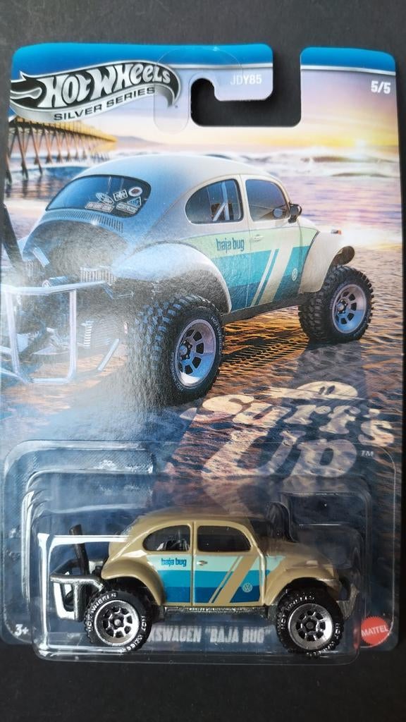 Volkswagen VW Baja Bug 1:64 3inch Hotwheels Silver Surf Pol, Hobby en Vrije tijd, Modelauto's | Overige schalen, Auto, Verzenden