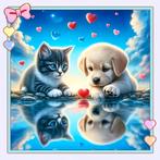 Diamond Painting puppy kitten hartjes 25x25cm (rond), Ophalen of Verzenden, Nieuw, Knutselwerk