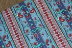 Rol 100% katoen stof blauw/rood/wit paisley gestreept #1298, Blauw, 120 cm of meer, Ophalen of Verzenden, Katoen