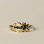 Vintage 9 karaat gouden gypsy ring saffier edelsteen, Verzenden, Zo goed als nieuw, 17 tot 18, Nvt