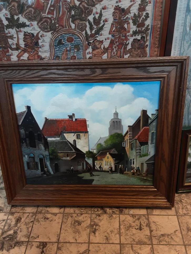 Schilderij: Dorpsgezicht met Kerk, Antiek en Kunst, Kunst | Schilderijen | Klassiek, Ophalen of Verzenden