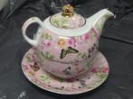 Theepot met kop en schotel - Bloemen & Vlinders, Ophalen of Verzenden, Zo goed als nieuw, Overige stijlen, Kop(pen) en/of Schotel(s)