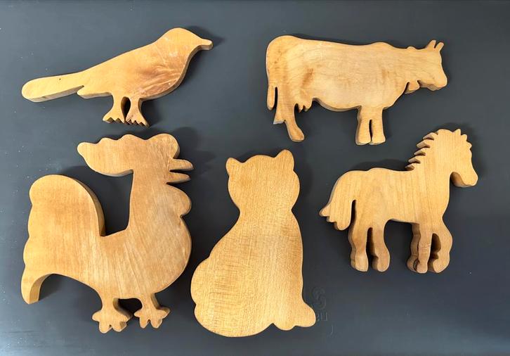 Houten dieren - houten speelgoed (vogel, haan, poes, paard), Kinderen en Baby's, Speelgoed | Houten speelgoed, Zo goed als nieuw