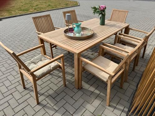 Gloster Tuinset Tafel 7 Stoelen teak top, Tuin en Terras, Tuinsets en Loungesets, Zo goed als nieuw, Ophalen of Verzenden