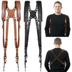 Dubbele kamera harnas van echt leer zwart & bruin, Ophalen of Verzenden