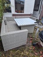 Karwei tuinset met bank en tafel incl kussens, Ophalen, 5 zitplaatsen, Kunststof, Gebruikt