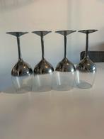 4 wijnglazen met zilveren rand, Glas of Glazen, Nieuw, Ophalen of Verzenden, Glas