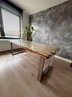 Industriële houten eettafel en salontafel met RVS onderstel, Huis en Inrichting, Tafels | Eettafels, Ophalen, 200 cm of meer, 50 tot 100 cm